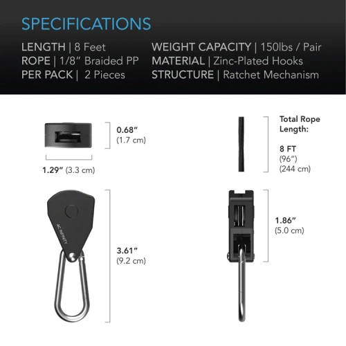 AC-Infinity-rope-clip-hangers-wytrzymale-regulowane-uchwyty-wieszaki-zawieszki-do-sprzetu-max-68kg zawieszki zawiesia