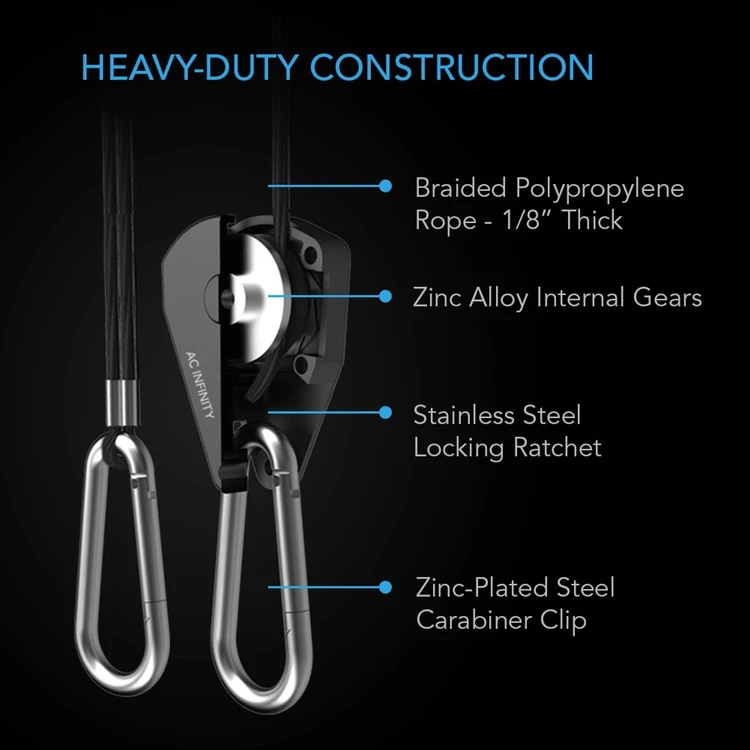 AC-Infinity-rope-clip-hangers-wytrzymale-regulowane-uchwyty-wieszaki-zawieszki-do-sprzetu-max-68kg zawieszki zawiesia