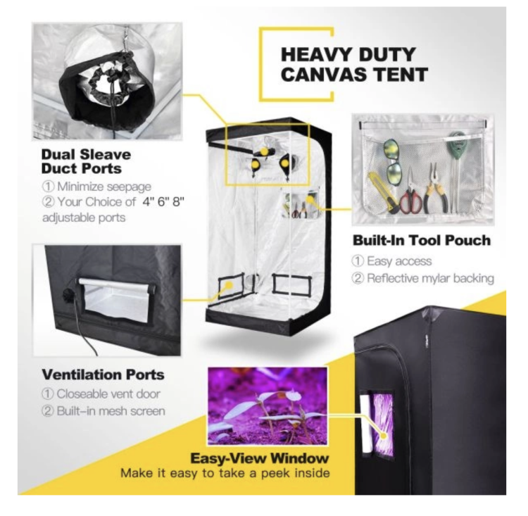 iPower Silver grow tent 80x80x160cm growbox namiot do uprawy z oknem obserwacyjnym
