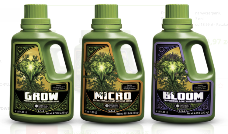 Emerald Harvest Grow Micro Bloom – komplet trzech butelek serii bazowej