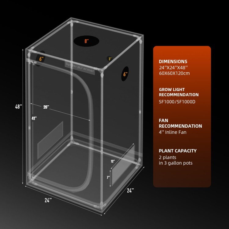 Spider Farmer Namiot Uprawowy Growbox Growtent Indoor wymiary 60x60x120cm