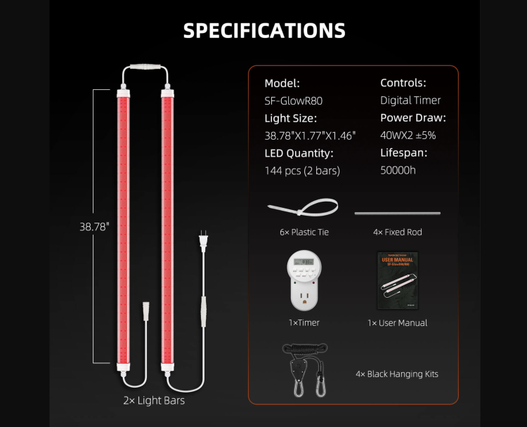 Spider Farmer GlowR80 Lampa LED 660nm Głęboka Czerwień Deep Red do Uprawy Roślin 80W