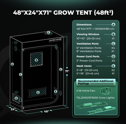 Mars Hydro TSL 2000 LED 300W 120x60x180cm Zestaw Uprawowy Growbox Regulator Prędkości rozmiary namiotu