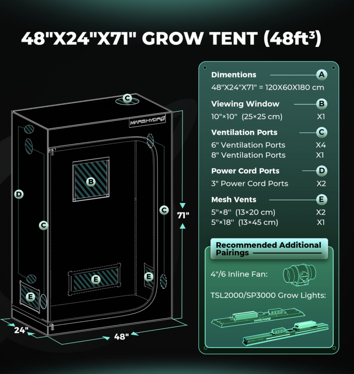 Mars Hydro SP 3000 LED 300W 120x60x180cm Zestaw Uprawowy Growbox Aplikacja iFresh rozmiar boxa