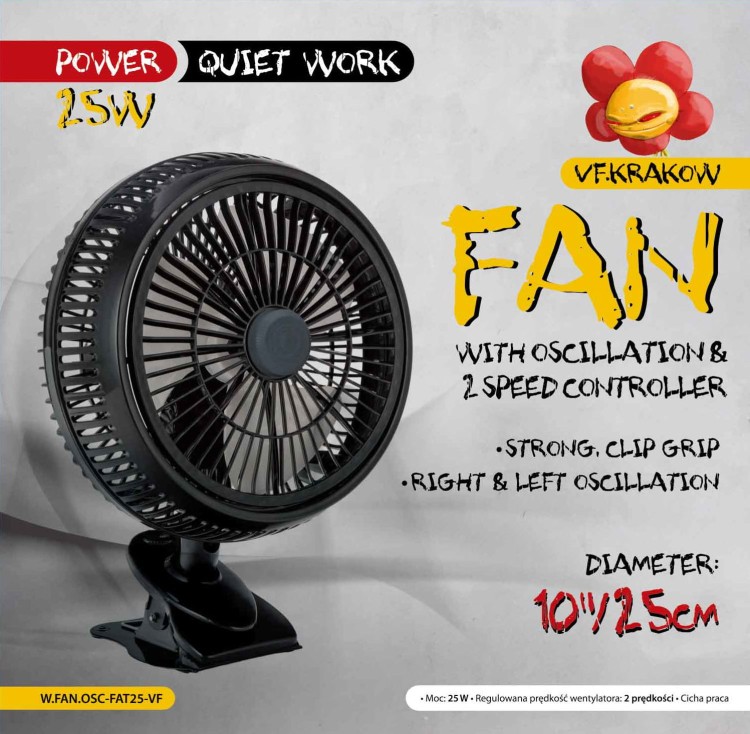 VF Clips Fan Cichy Wentylator Mieszający z Oscylacją 25W Klips Coala fi25cm koala