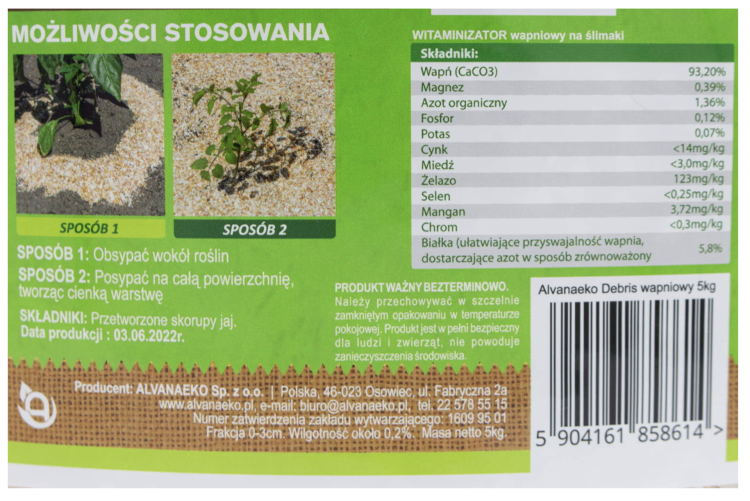 AlvanaEko Debris Wapniowy Naturalny Środek do Odstraszania Ślimaków i Wzbogacania Gleby