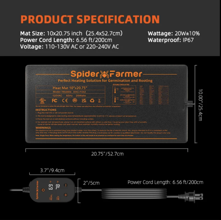 Spider Farmer Mata Grzewcza do Sadzonek z Regulacją Temperatury