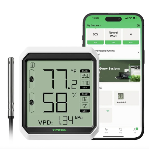 Vivosun termometr-higrometr Bluetooth z wyświetlaczem LCD – widok z przodu.