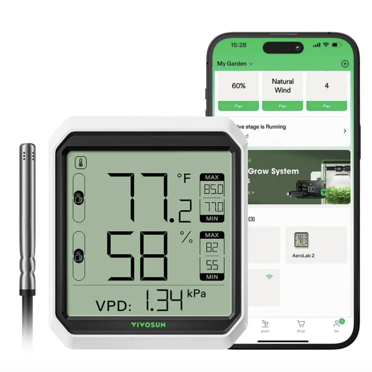 Vivosun termometr-higrometr Bluetooth z wyświetlaczem LCD – widok z przodu.