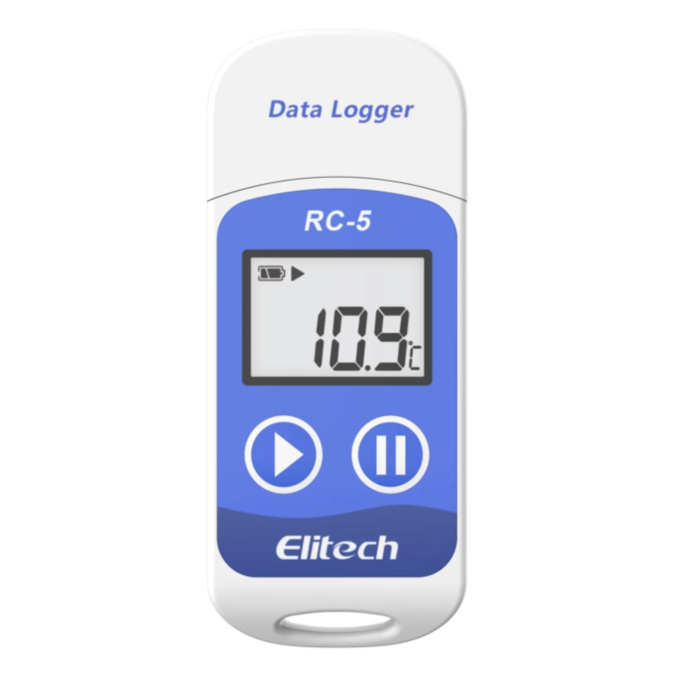 ejestrator temperatury Elitech RC-5 na białym tle.