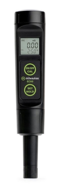 Miernik Milwaukee EC60 – wyświetlacz LCD, przyciski ON/OFF i SET HOLD.