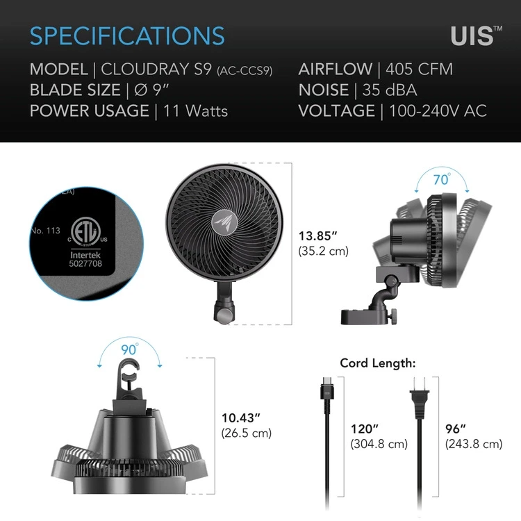 AC Infinity Cloudray S9 11W 230mm