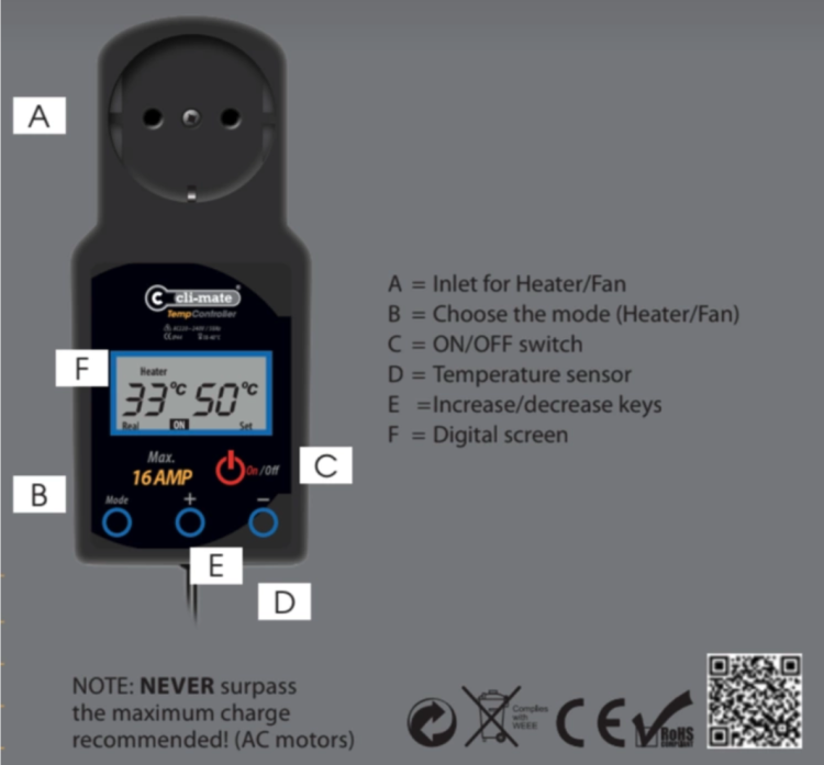 Regulator temperatury growbox  z czujnikiem temperatury