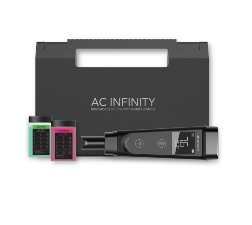 Zestaw AC Infinity pH Meter PRO Kit AC-PHM5 z walizką transportową oraz roztworami kalibracyjnymi pH 4.00 i 7.00 do precyzyjnej kalibracji.