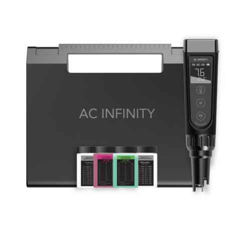AC Infinity Hydroponic Meter PRO Kit AC-PHM7 z walizką transportową i kompletem roztworów kalibracyjnych pH, EC oraz KCL do konserwacji.