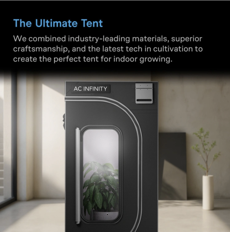 AC Infinity Cloudlab 894 – zamknięty growbox z dużym oknem podglądowym i pełną izolacją światła.