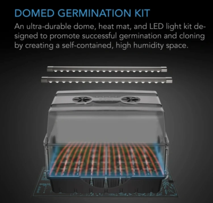 AC Infinity Propagator Premium – kompletna szklarenka z matą grzewczą i LED do kiełkowania