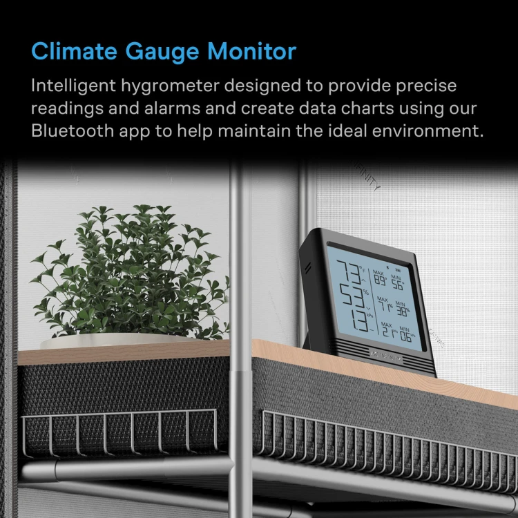 AC Infinity Smart Hygrometer B2 - miernik klimatu obok rośliny w domu