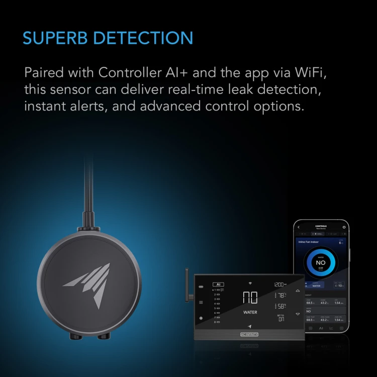 AC Infinity AC-WDS3 - alert wycieku w aplikacji z kontrolerem AI