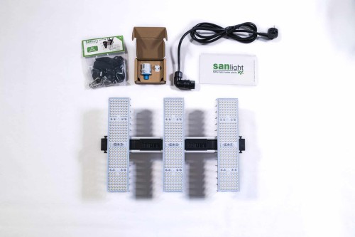 SANlight 60 Set zawartość zestawu lampa kabel wieszaki i ściemniacz