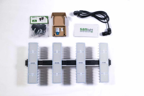 SANlight 80 Set zawartość zestawu lampa kabel wieszaki i ściemniacz