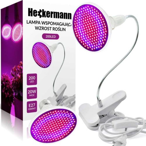 Lampa LED do roślin z klipsem Heckermann 200LED E27
